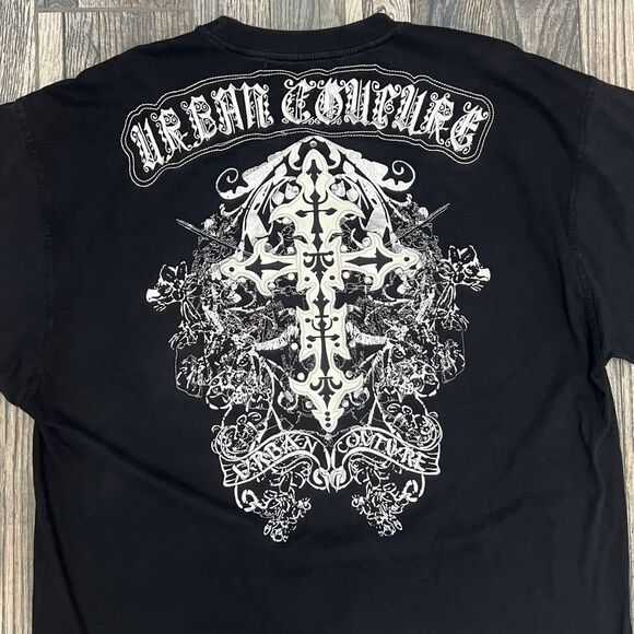 🔥☠️ Y2K DIRECT BLUE URBAN COUTURE Embroidered Affliction Style Tee 2XL -PERFECT - Picture 8 of 12